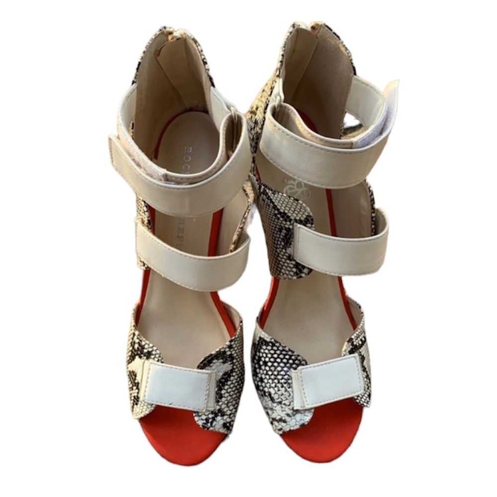 Rock & Republic, Strappy Stiletto Heels Size 8, Black & White Snake Print